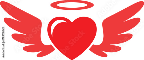 heart halo and wings vector icon for logo badge and emblem