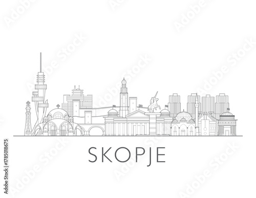Skopje, North Macedonia, cityscape illustration skyline drawing