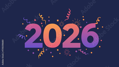 Happy New Year 2026 party banner; a colorful and vibrant design with 2026 typography, fireworks, and confetti for a New Year's Eve celebration
