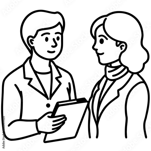 Illustration of two medical professionals discussing a patients case