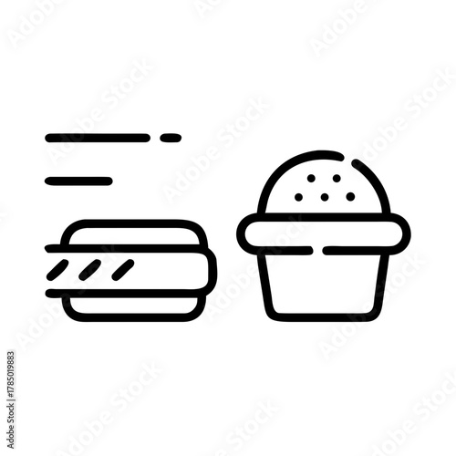 Minimalist illustration of a burger and cupcake