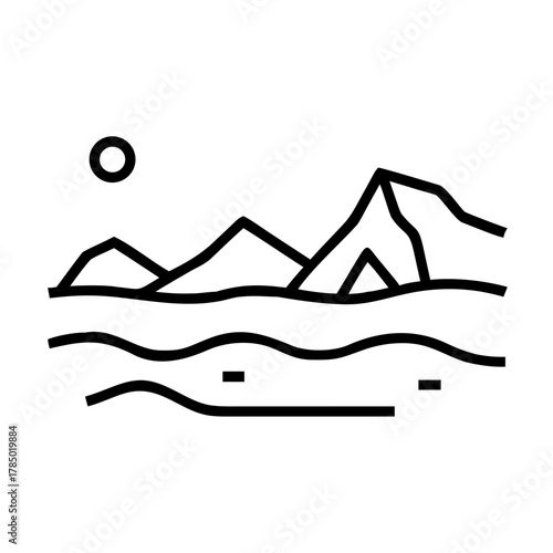 Minimalist illustration of a mountain range by the sea