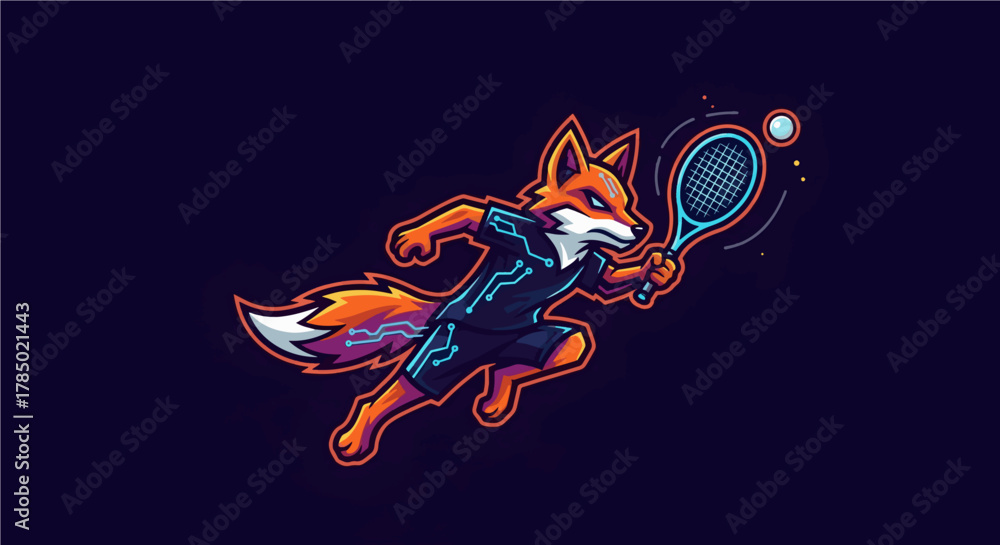 Obraz premium Viral Esports Mascot Logo Cyber Fox Vector Gaming Icon