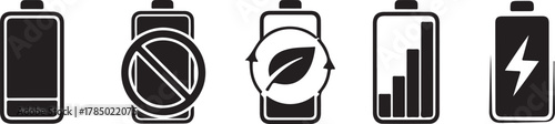 Battery icons energy charge level indicator symbols vector