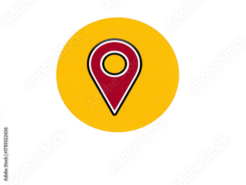 Free Download Red location pin icon on yellow circle background, symbolizing navigation, map marker, and travel destination, with modern flat design style for digital or print use - GFXLoad
