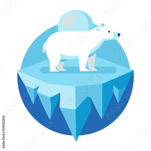 Cute polar bear standing on an ice floe isolated on transparent background