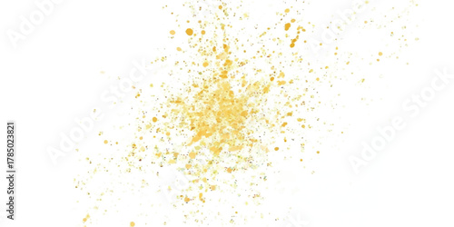 Abstract golden glitter splatter design on a clean white background texture.