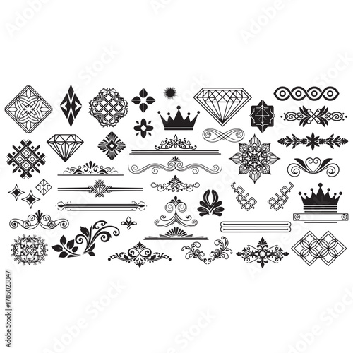 Collection of Black Decorative Ornaments and Embellishments Keywords: ornament, decorative
