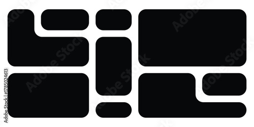 Modern design bento-grid. Black dark isolated modern Bento-grid puzzle brick icons on white background. Abstract pattern bento icons. EPS 10. 