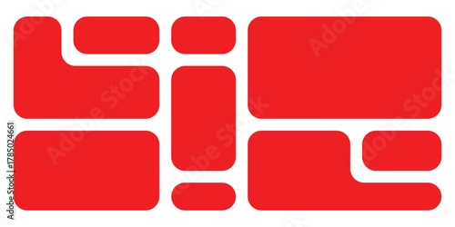 Puzzle brick bento icons on white page. Red modern isolated geometric bento-grid icons on white background. Abstract bento grid icons on white page. EPs 10. 