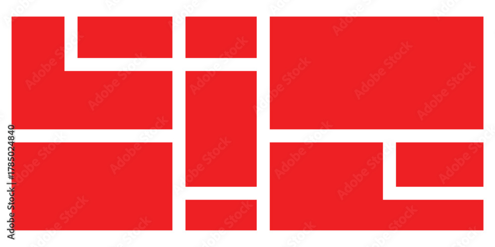 Obraz premium Puzzle brick bento icons on white page. Red modern isolated geometric bento-grid icons on white background. Abstract bento grid icons on white page. EPs 10.