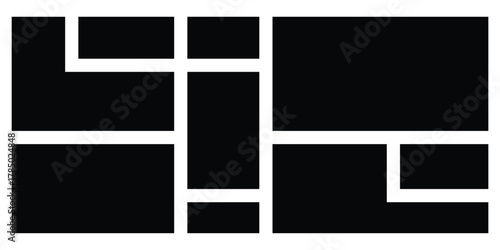 Modern design bento-grid. Black dark isolated modern Bento-grid puzzle brick icons on white background. Abstract pattern bento icons. EPS 10. 