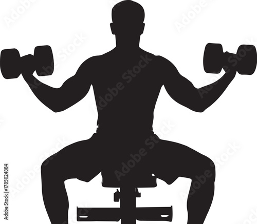 Black silhouette of one man lifting weights