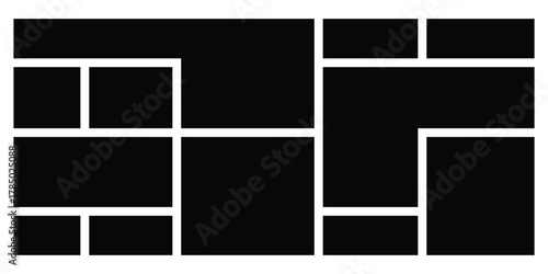 Modern abstract bento-grid icon on white page. Modern design bento-grid. Black dark isolated modern Bento-grid puzzle brick icons on white background. EPS 10. 