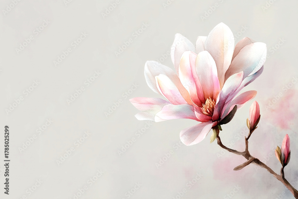 Fototapeta premium Elegant Watercolor Floral Arrangement with Soft Petals and Artistic Splatters