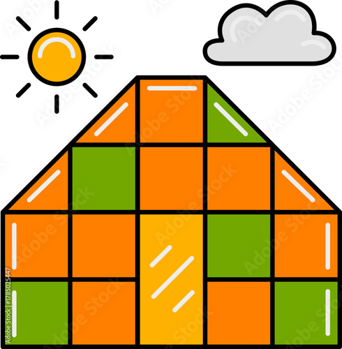 Greenhouse with Sun and Cloud Illustration