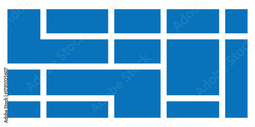 Blue modern bento-grid icons on white background.  Abstract blue bento grid icons on white page. Puzzle brick bento icons on white page. Modern geometric templet visual brick icons. EPS 10. 