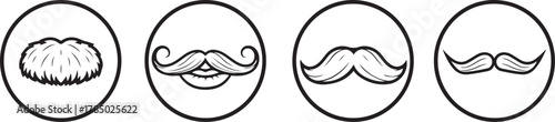 Black and white circular icons featuring facial hair styles mustache beard