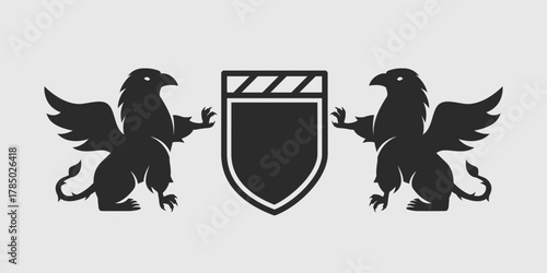 Griffins crest logo. Template for Coat of Arms, Crest, Luxury logo. Vector illustration