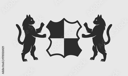 Cats logo. Heraldic, Crest, Coat of Arms template with rampant cats. Vector illustration