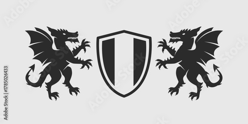 Coat of Arms template. Dragon icons. Heraldic, Crest logo template with rampant Dragons. Vector illustration