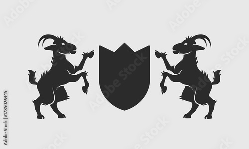 Crest, Coat of Arms template with goat icons. Vector illustration