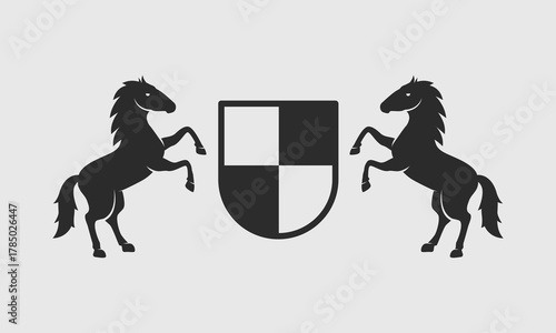 Heraldic, Crest, Coat of Arms template. Horse icons. Heraldic logo template with standing animal. Vector illustration