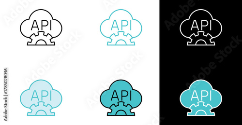 Cloud API gear icon for web integration and software connection in line and fill style
