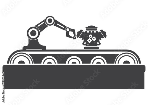 robot hand arm assemble engine on conveyor icon