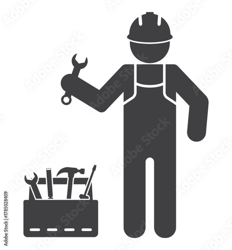 worker man with tool in toolbox icon
