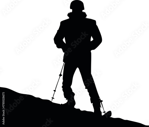 Silhouette sled riding down snowy hill, Minimal sledding silhouette, Sled rider on hill outline, Winter sled icon, Snowy hill sled vector, Simple sled silhouette, Clean winter sledding design