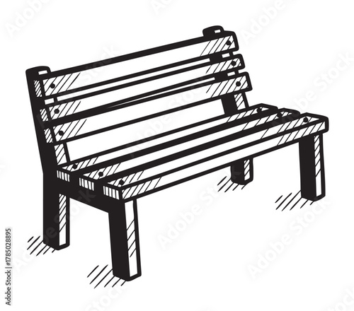 Black outline vector icon of a simple wooden park bench with horizontal slats. minimalist design suitable for outdoor and recreational themes.