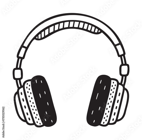 Black outline vector icon of over-ear headphones with a simple and minimal linear design for audio, music, and technology concepts.