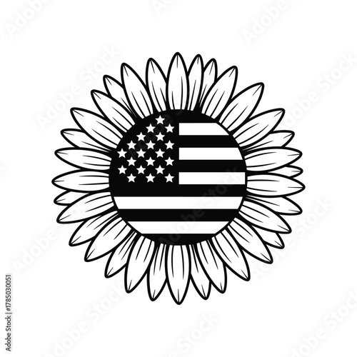 American flag sunflower graphic art patriotic floral design symbolizing freedom and nature