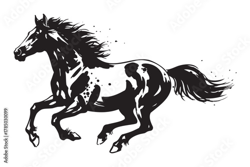 Black silhouette of a galloping horse with flowing mane and tail, showcasing dynamic movement and energy.