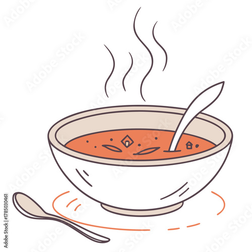 Illustration of a bowl of hot soup with a spoon