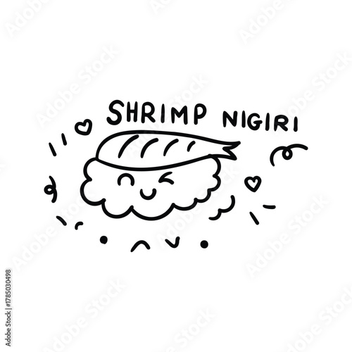 Hand drawn nigiri sushi with shrimp outline element icon