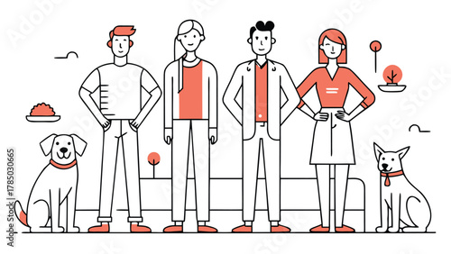 Vector graphic depicting individuals in an architectural environment, emphasizing teamwork and creative processes..eps