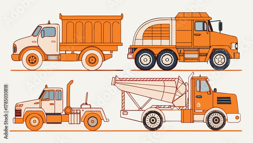Coloring pages featuring various construction vehicles like trucks, excavators, and bulldozers for creative activities..eps