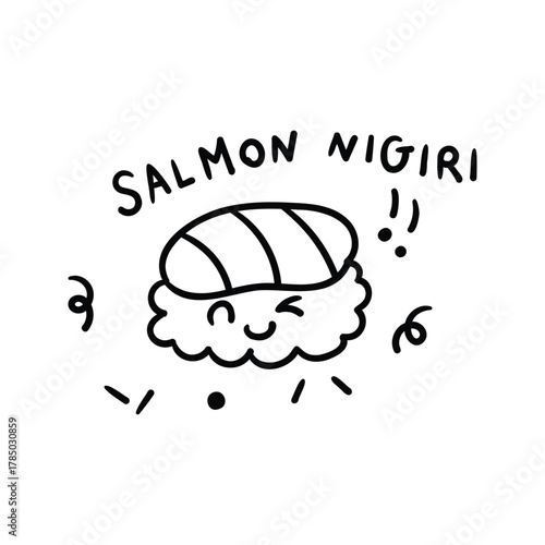 Hand drawn salmon sushi nigiri outline element icon