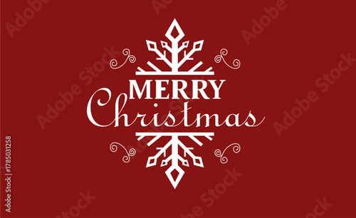 Merry christmas greeting card with snowflakes element on red background