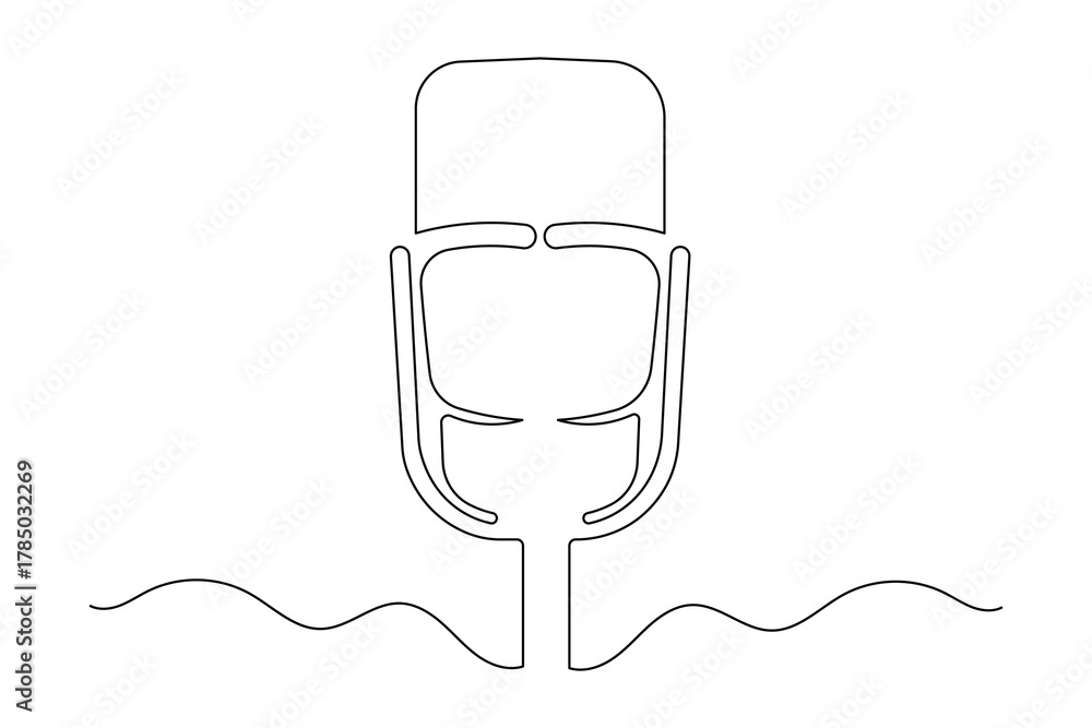 Obraz premium Continuous one line art of microphone minimalist podcast outline illustration