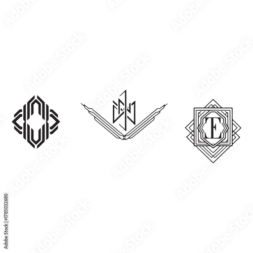 Set of Three Geometric and Stylized Monogram Designs Keywords: monogram, geometric, design