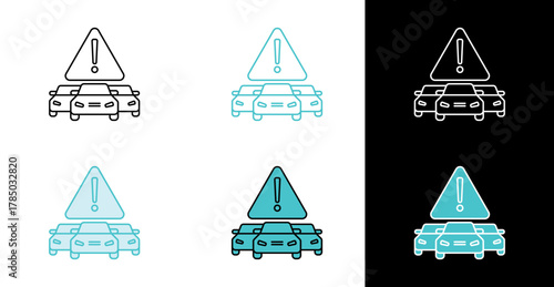 Traffic jam warning icon for road safety alerts in line and fill style