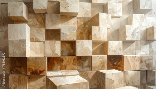 Abstract wooden cube wall texture, design with light and shadow for background