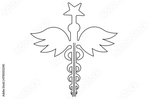 Caduceus icon one line drawing simple minimalist outline medical artwork