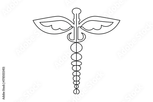 Continuous one line art of caduceus icon simple medical minimalist design
