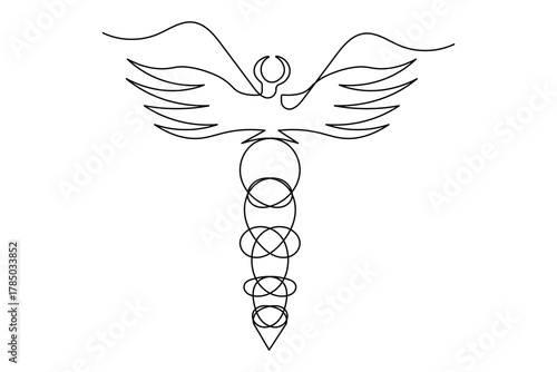  Modern caduceus icon continuous one line minimalist outline illustration