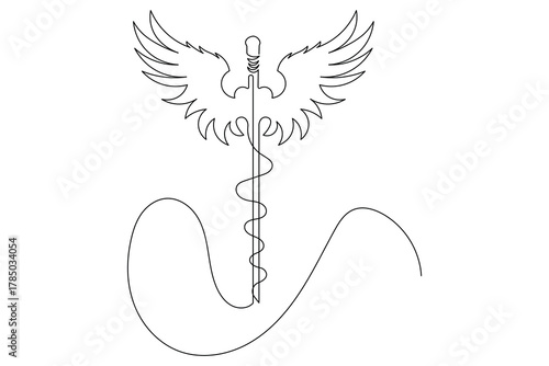 Simple caduceus icon one line art minimal medical outline artwork