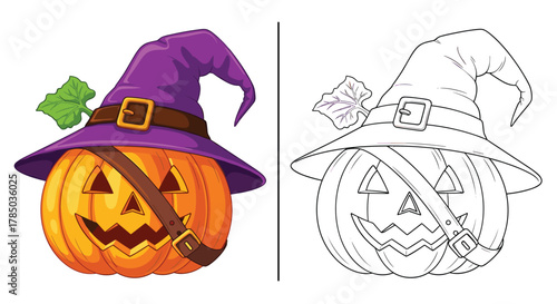 Spooky pumpkin with a witch hat for Halloween celebrations and crafts.